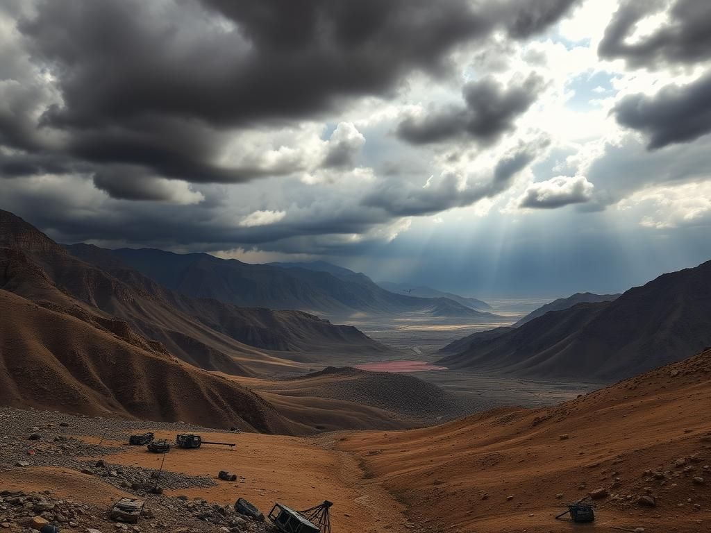 Flick International Aerial view of the Syrian Druze province showcasing rugged mountains and barren valleys