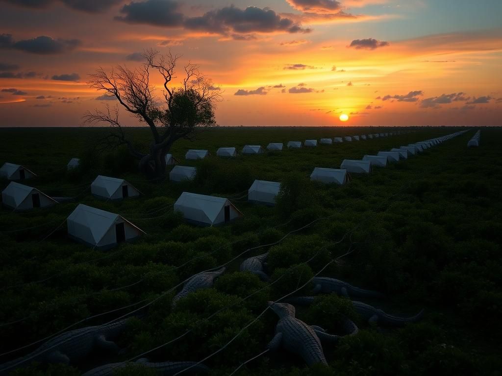 Flick International Twilight view of the abandoned Everglades airport turned migrant detention facility