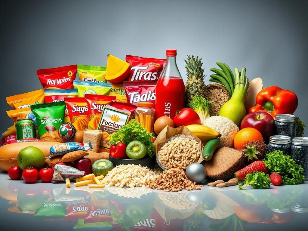 Flick International A vibrant still life contrasting ultraprocessed foods with fresh, whole foods