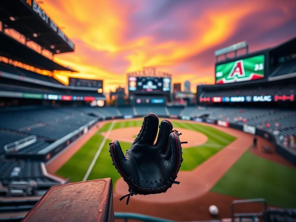Flick International An empty baseball glove hangs over the outfield wall during a dramatic Diamondbacks game moment