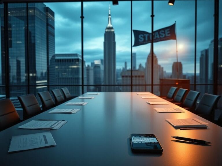 Flick International Empty conference room table set for discussion in New York City