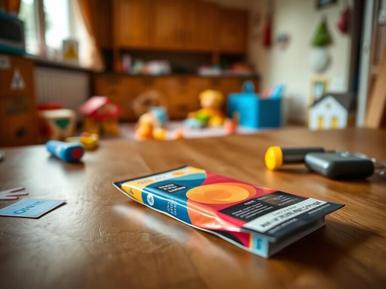 Flick International Close-up of a colorful nicotine pouch pack on a wooden table with warning symbols
