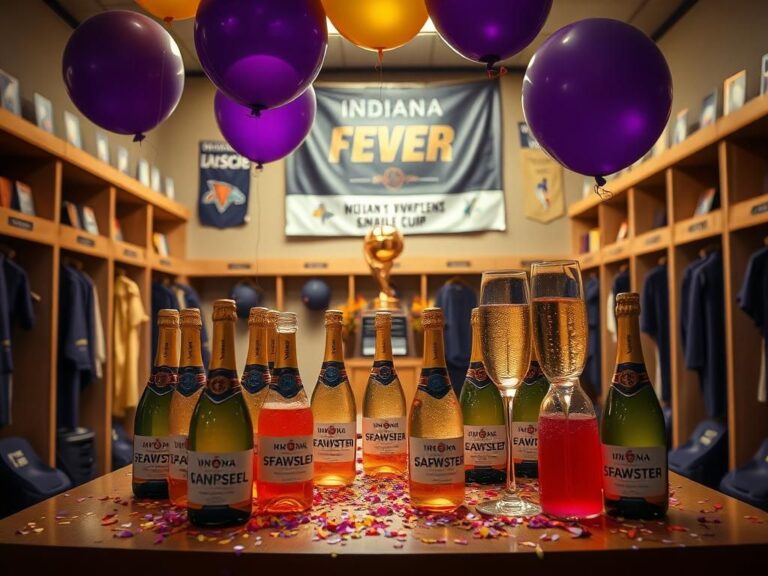 Flick International Celebratory locker room scene of Indiana Fever's victory in the Commissioner's Cup