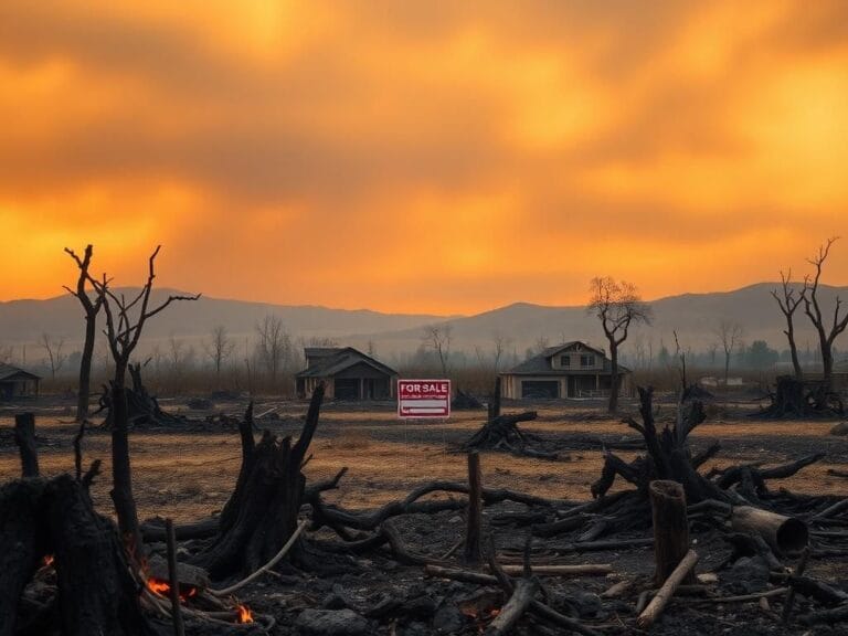 Flick International Aftermath of a wildfire in Southern California showing charred land and partially rebuilt structures