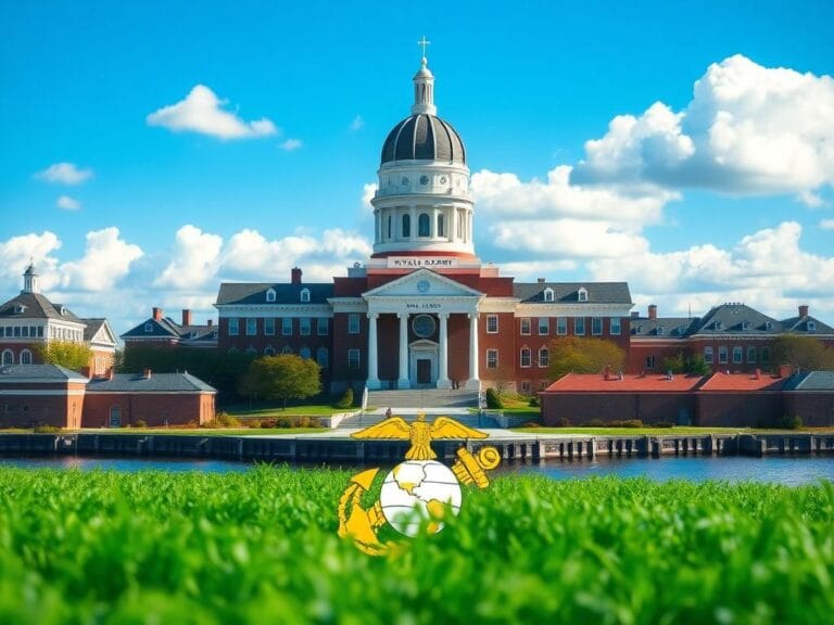 Flick International Aerial view of the U.S. Naval Academy campus in Annapolis, Maryland