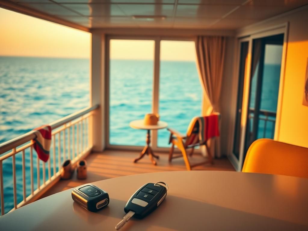 Flick International Empty cruise ship balcony at dawn overlooking turquoise waters