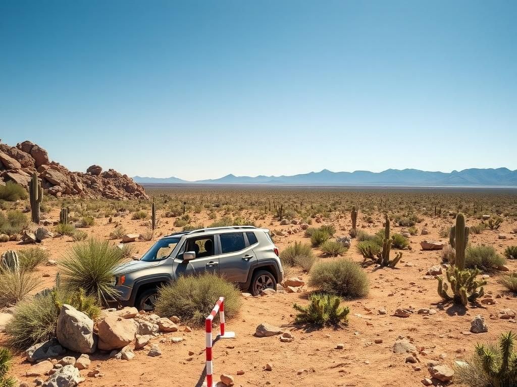Flick International Overturned Jeep Renegade in Arizona desert hinting at ongoing investigation