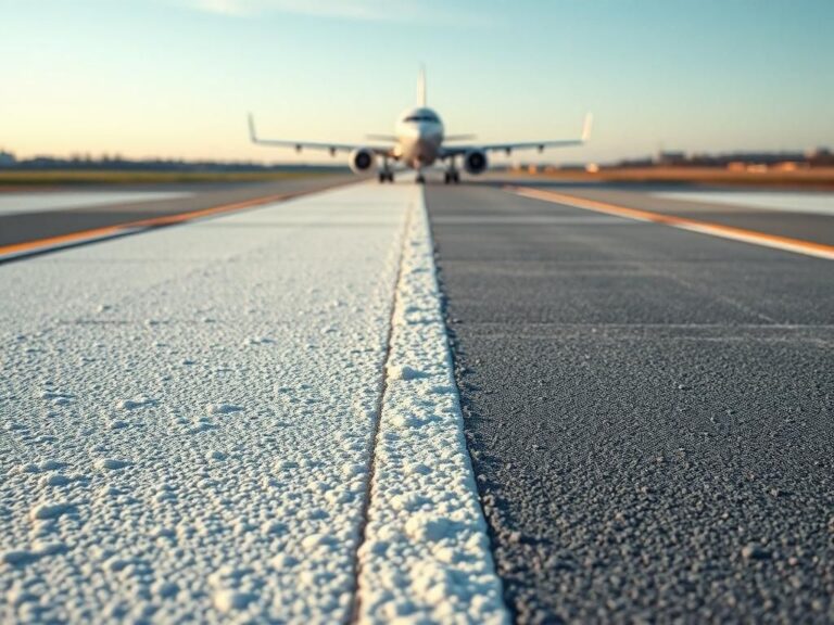 Flick International Close-up view of an airport runway made from marshmallow concrete, showcasing its soft, spongy texture and microscopic bubbles.
