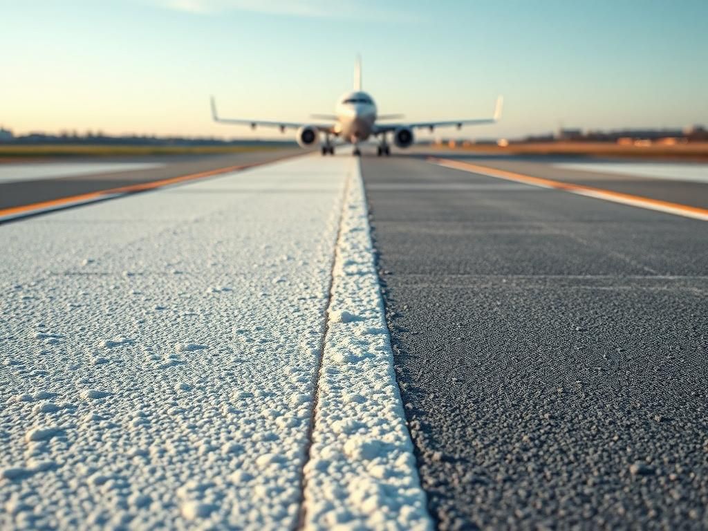 Flick International Close-up view of an airport runway made from marshmallow concrete, showcasing its soft, spongy texture and microscopic bubbles.