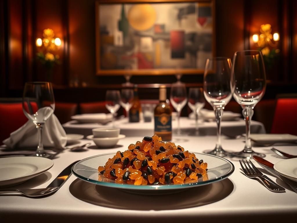 Flick International Luxurious dining table set with fine china and crystal glassware illuminated in an elegant restaurant