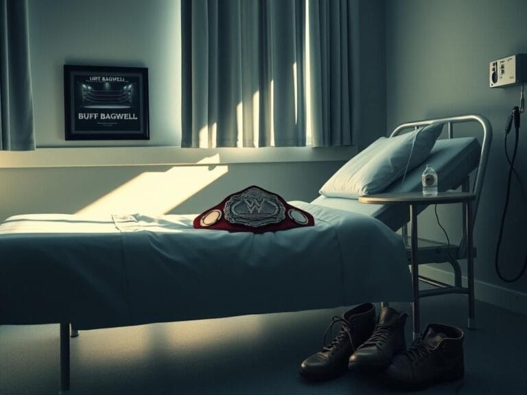 Flick International Hospital room with a neatly made bed and an empty wrestling championship belt