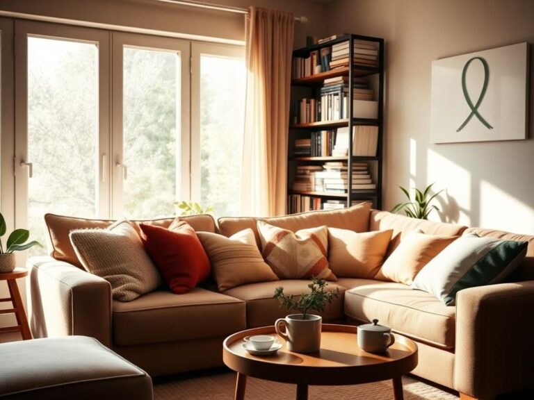 Flick International Cozy living room setting showcasing a warm aesthetic with plush sofa and family-friendly decor