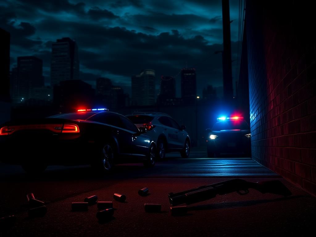 Flick International Ominous nighttime urban scene in Cincinnati with police and federal vehicles