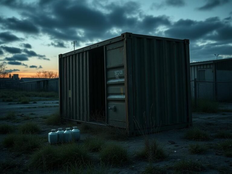 Flick International Ominous storage container suggesting a hidden crime scene in an abandoned yard