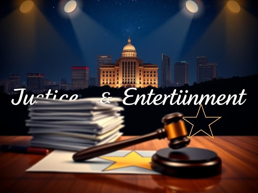 Flick International Dramatic night scene of Los Angeles skyline with courthouse silhouette