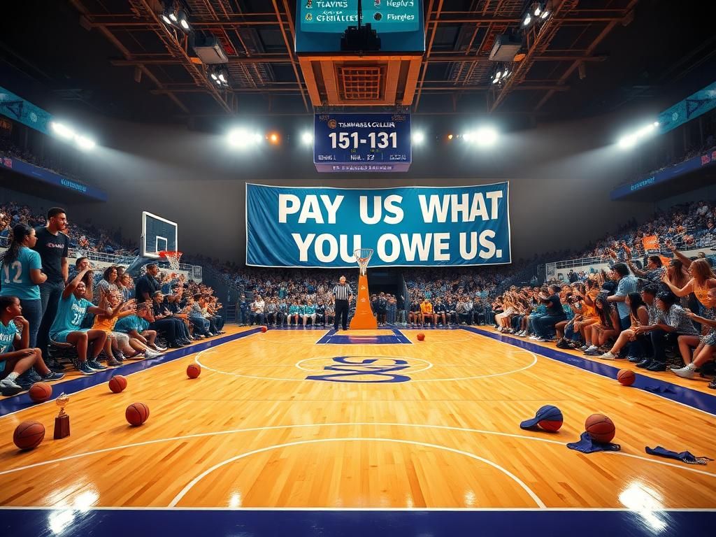 Flick International Dynamic basketball court at night featuring Team Napheesa Collier's victory scene with bold scoreboard and celebratory atmosphere.