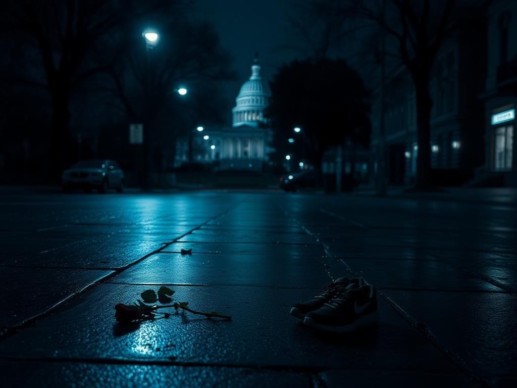 Flick International A dimly lit street in Washington, D.C. reflecting the somber ambiance of urban violence