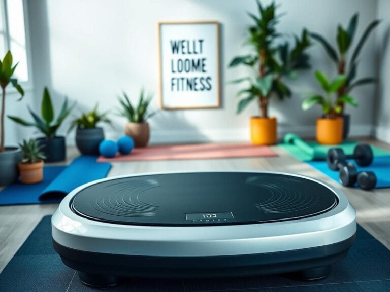 Flick International A modern vibration plate machine in a minimalistic home gym setting
