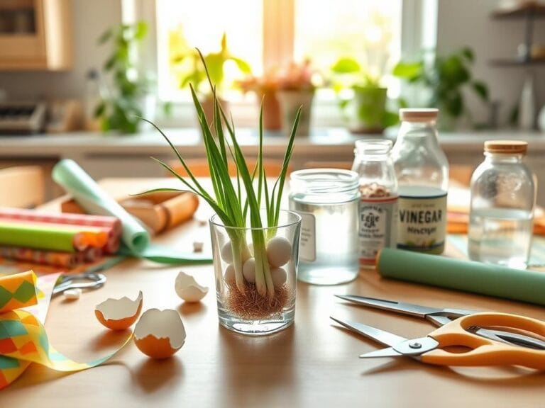 Flick International Cozy kitchen table with DIY project materials and sprouted green onions