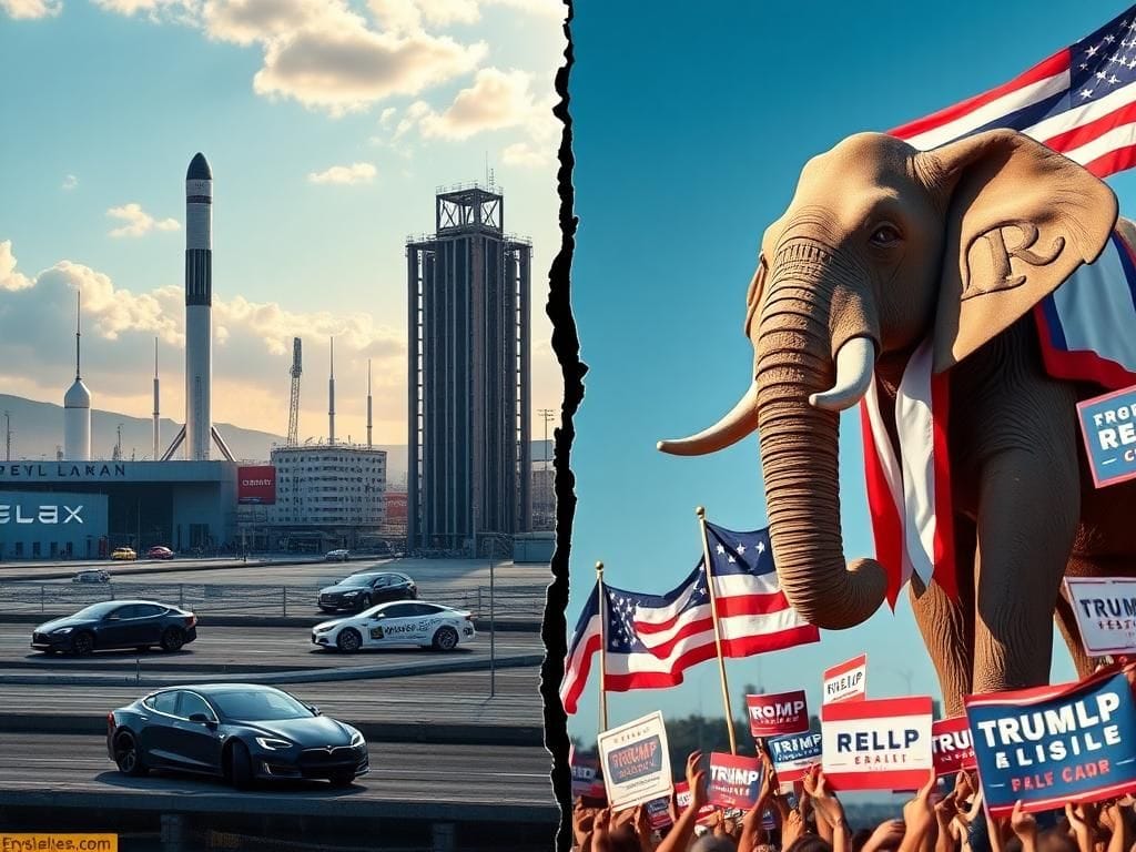 Flick International A split image showing contrasting landscapes depicting the divide within the Republican Party.