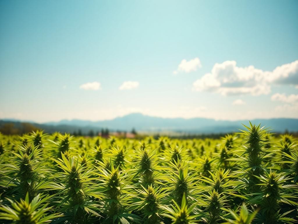 Flick International A vibrant cannabis field under a bright blue sky symbolizing hope and freedom.