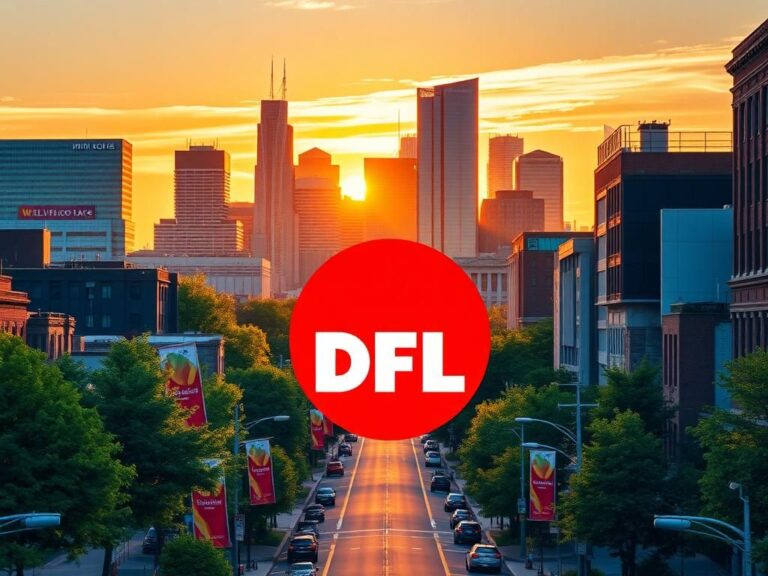 Flick International Vibrant Minneapolis skyline during sunset featuring IDS Center and Wells Fargo Place