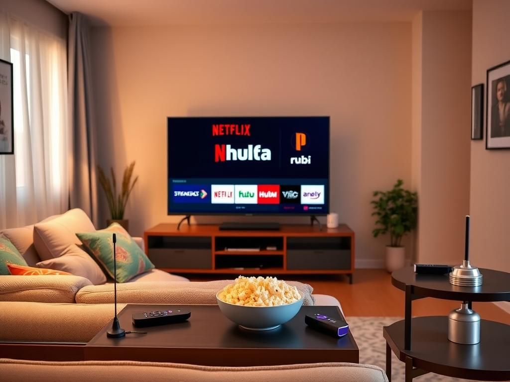 Flick International Cozy living room with modern flat-screen TV showing multiple streaming service logos