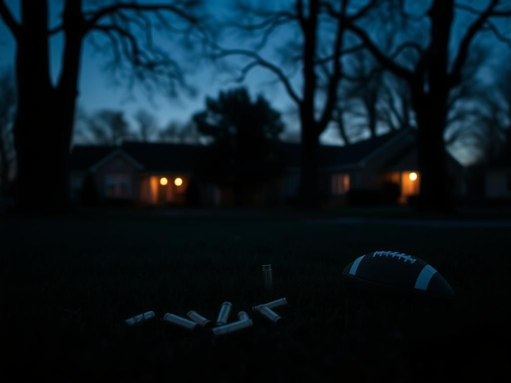 Flick International Scene depicting scattered shell casings in a somber Tennessee neighborhood after a tragic shooting involving an Ole Miss football player