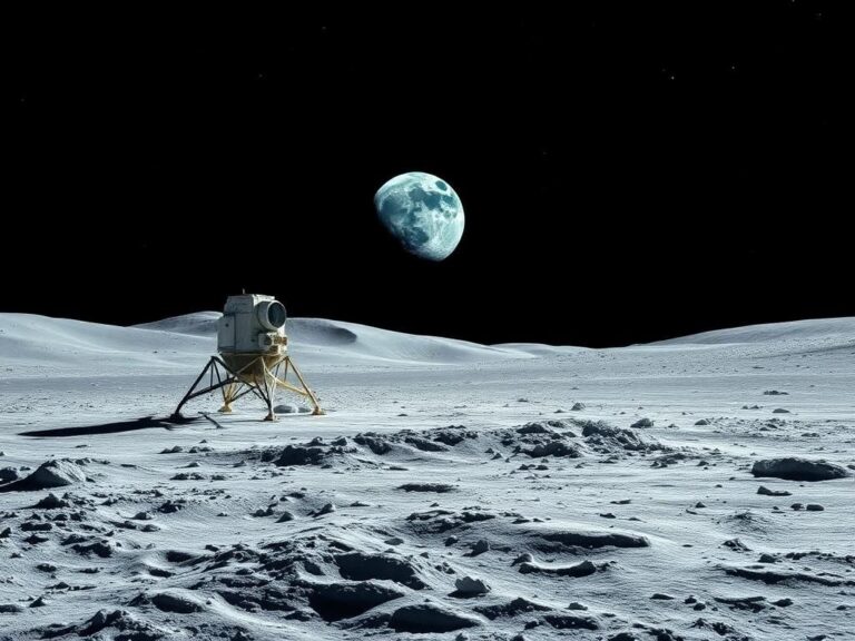 Flick International A stunning lunar landscape portraying the Apollo 11 landing site at Tranquility Base with the lunar module Eagle on the moon's surface.