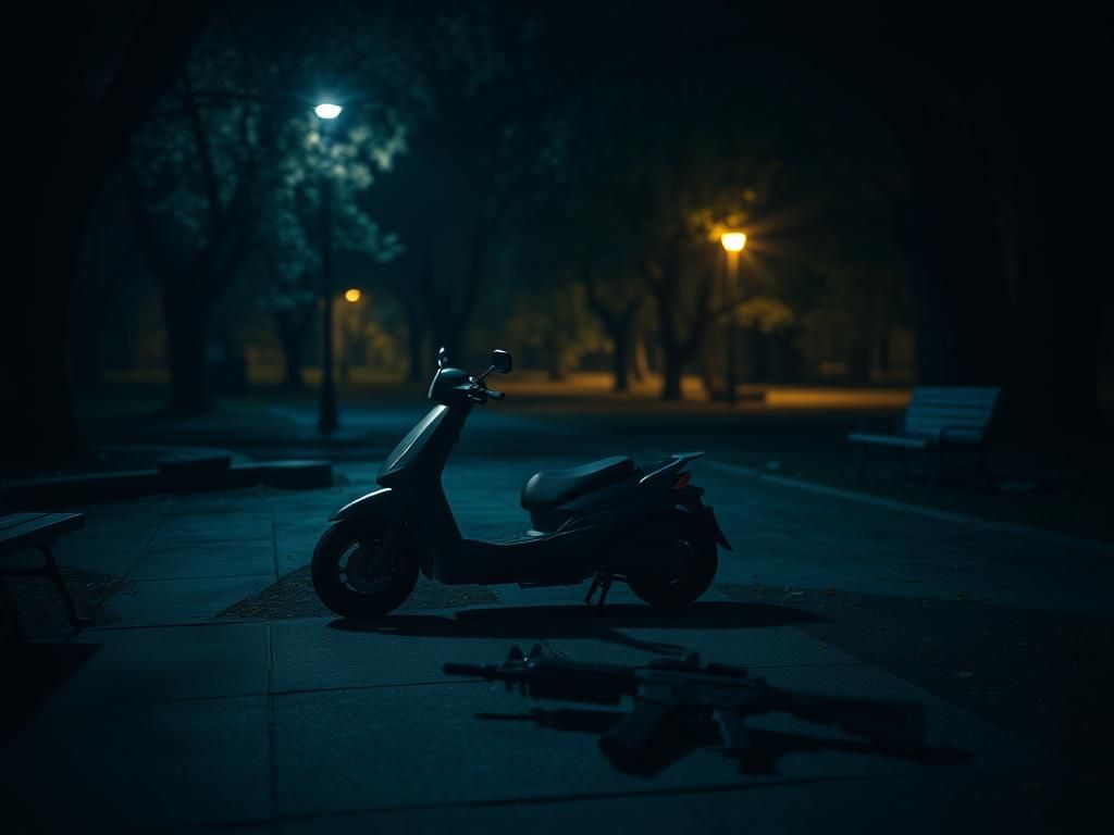 Flick International Abandoned motorized scooter and firearm in Riverside Park, NYC