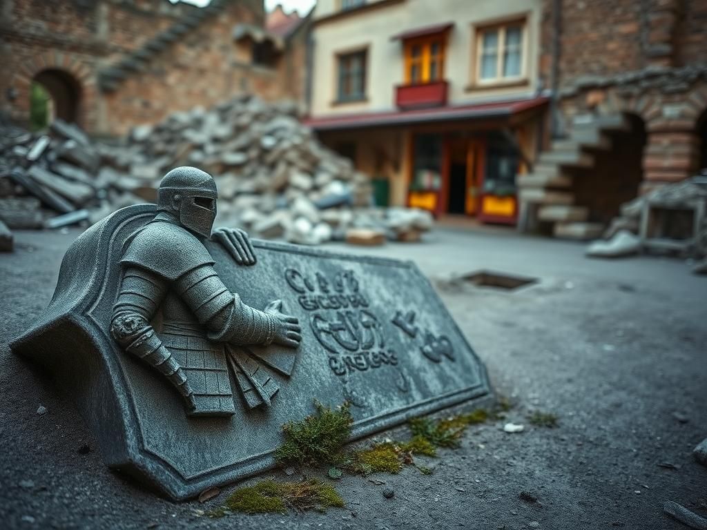 Flick International An intricately carved medieval limestone tombstone of a knight discovered beneath an ice cream parlor in Gdańsk, Poland.