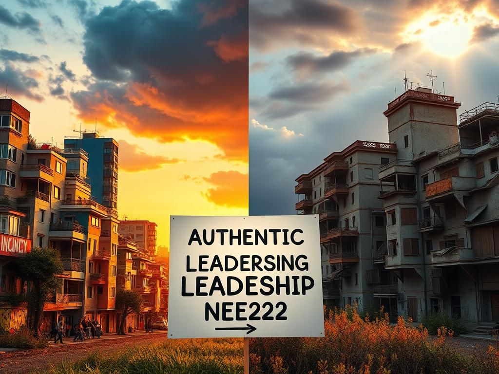 Flick International A divided urban landscape at dusk showcasing contrasting themes of hope and disillusionment