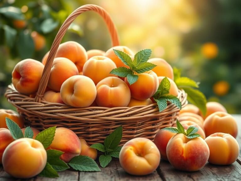 Flick International A basket overflowing with ripe peaches under sunlight