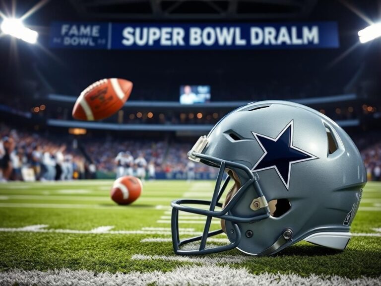 Flick International Dallas Cowboys helmet against a dynamic football field background