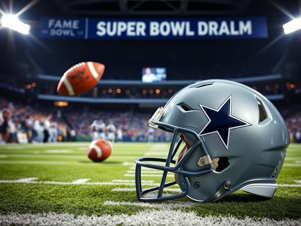 Flick International Dallas Cowboys helmet against a dynamic football field background