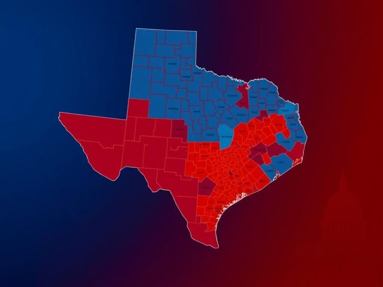 Flick International Map of Texas highlighting congressional districts with bold lines and vibrant colors representing party leanings