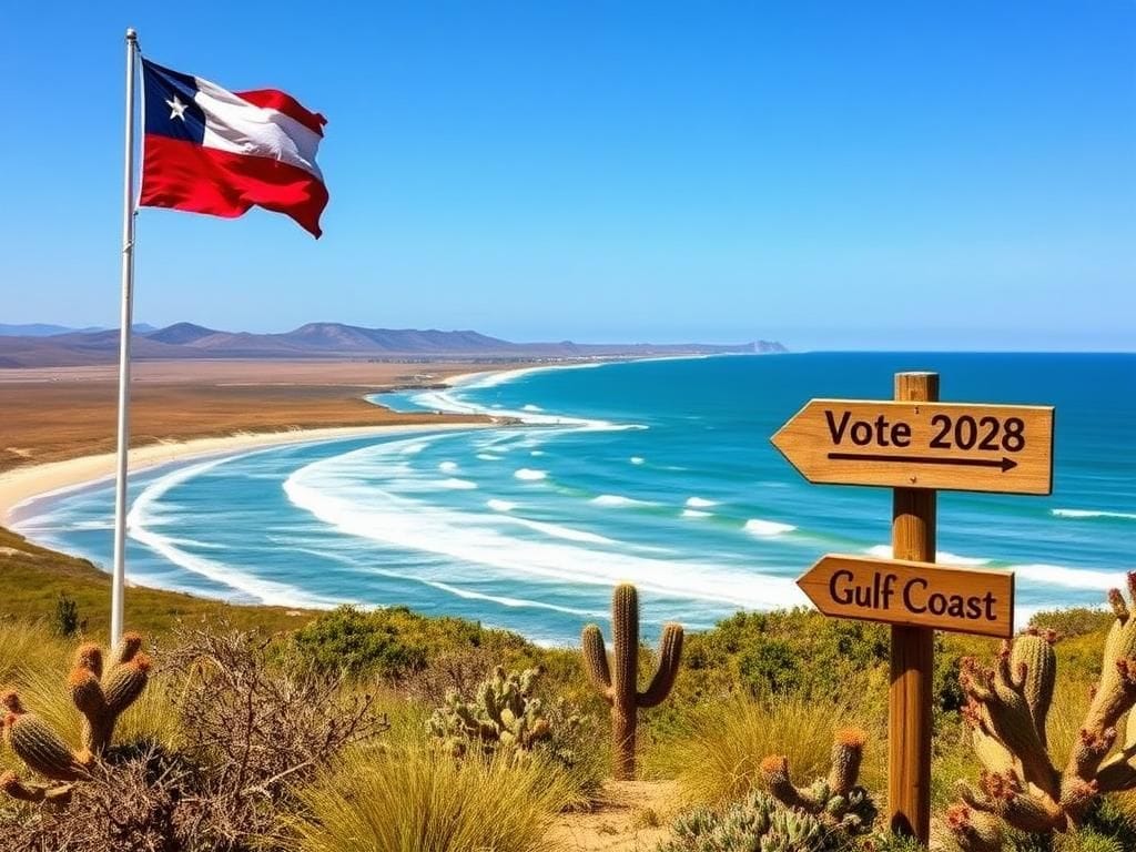 Flick International A scenic view of Texas' 34th Congressional District showcasing the Gulf Coast with rolling waves and a clear blue sky