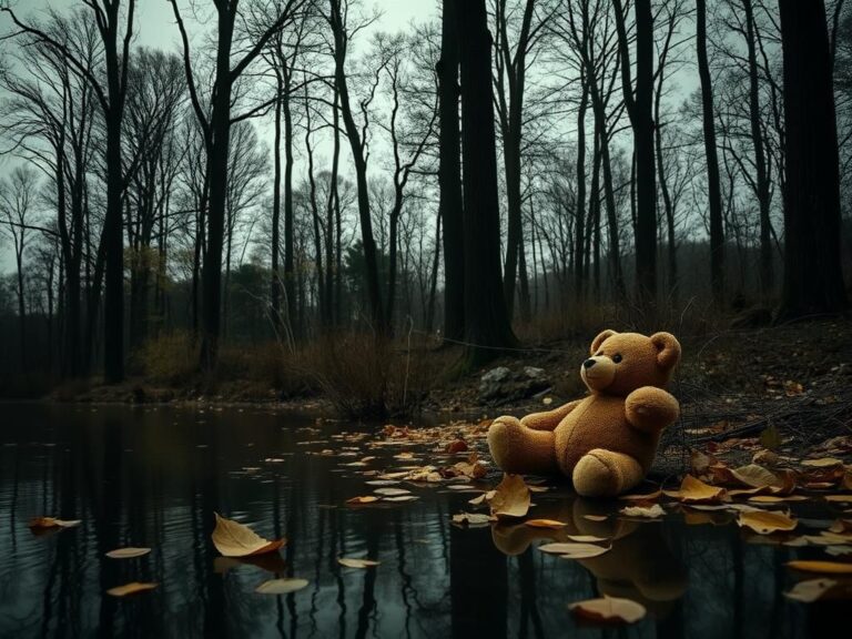 Flick International A serene wooded area near Lake George, New York, with a calm lake and fallen leaves.