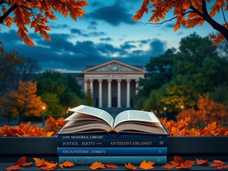 Flick International Dusk scene of Columbia University campus with Low Memorial Library and autumn leaves