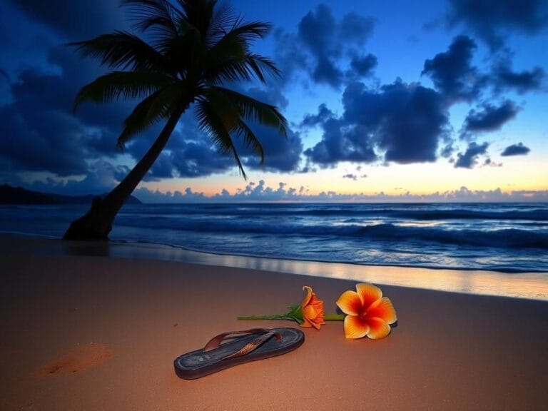 Flick International A serene beach scene in Costa Rica at dusk with abandoned flip-flops