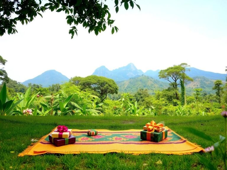 Flick International Lush Ugandan landscape with traditional mat and gifts