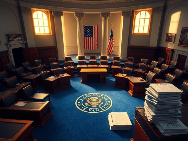 Flick International Empty U.S. Senate chamber symbolizing lawmakers' absence during August recess