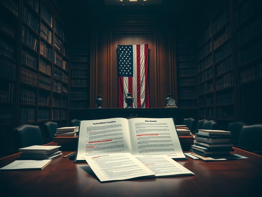 Flick International A dramatic courtroom setting with declassified documents on the Russia collusion investigation