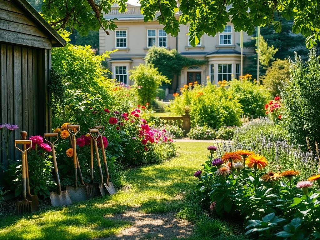 Flick International Lush garden at Highgrove House with empty gardening tools symbolizing staff turnover