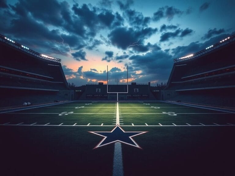 Flick International Twilight scene of a football stadium depicting tension and anticipation for the Dallas Cowboys