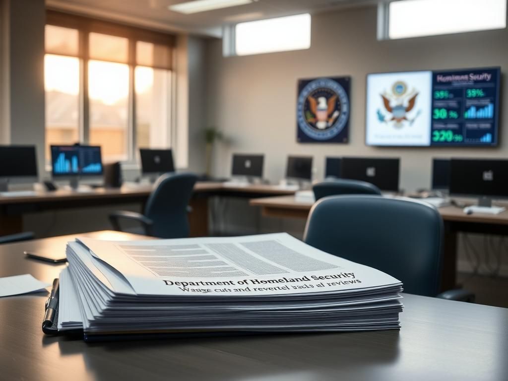 Flick International Modern DHS office interior showcasing desks, paperwork, and data screens