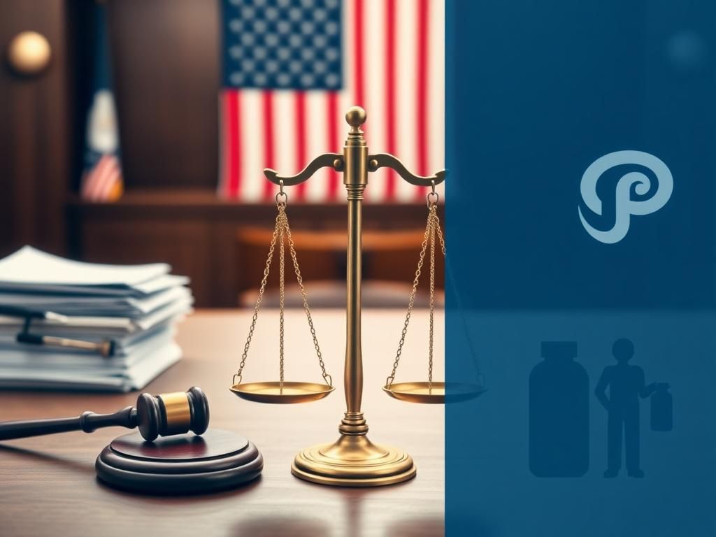 Flick International A courtroom scene depicting scales of justice with the American flag in the background, illustrating the legal dispute over Planned Parenthood funding