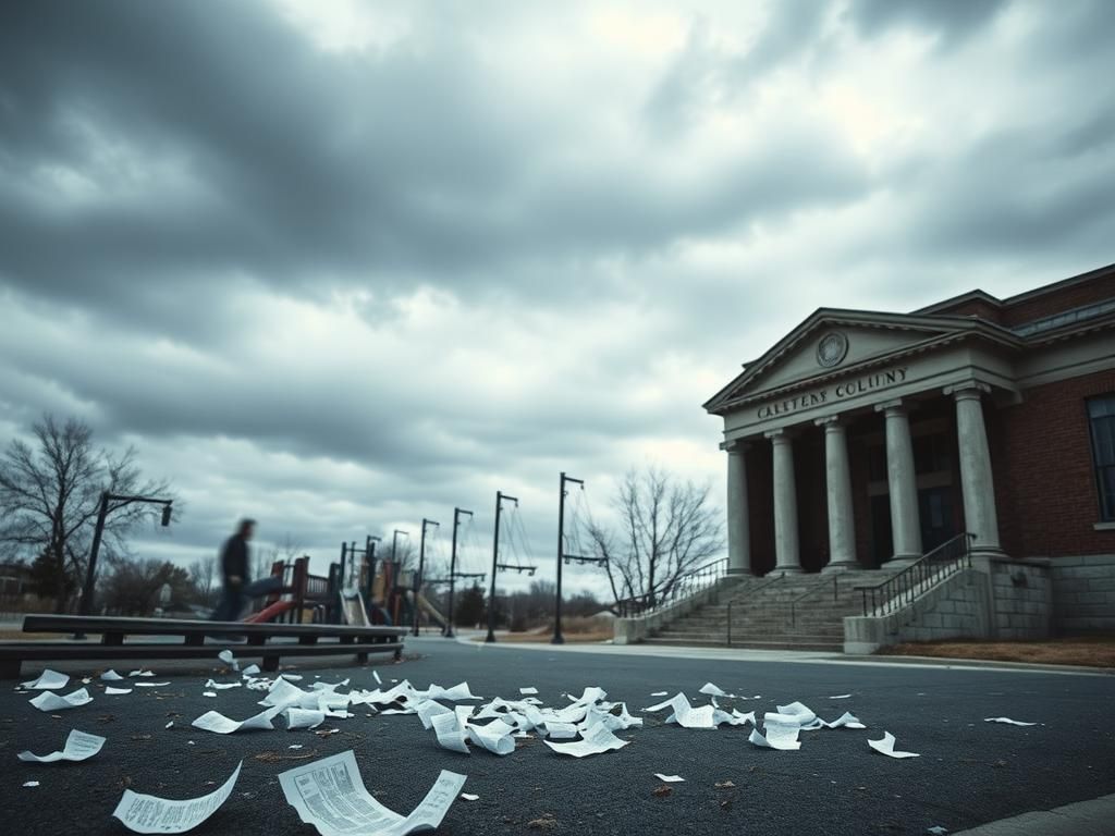 Flick International Empty playground in Aurora, Colorado with a blurred shadowy figure suggesting recent alleged kidnapping incident