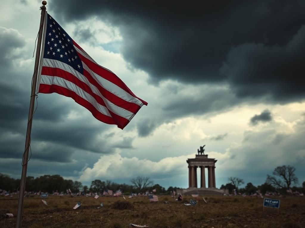 Flick International Weathered American flag symbolizes political tension and divide