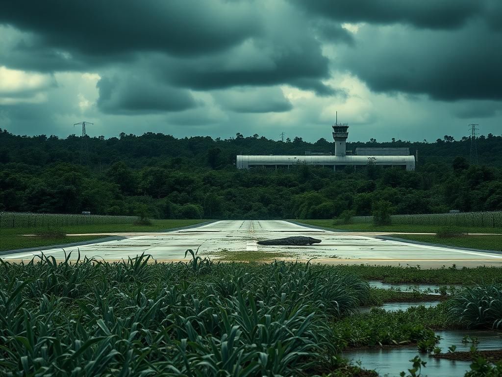 Flick International A newly constructed migrant detention facility resembling a fortress in the Everglades surrounded by barbed wire and watchtowers